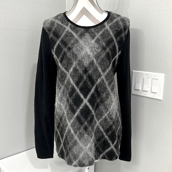 J. Jill Sweaters - J. Jill wool blend pull over plaid sweater black grey size Medium